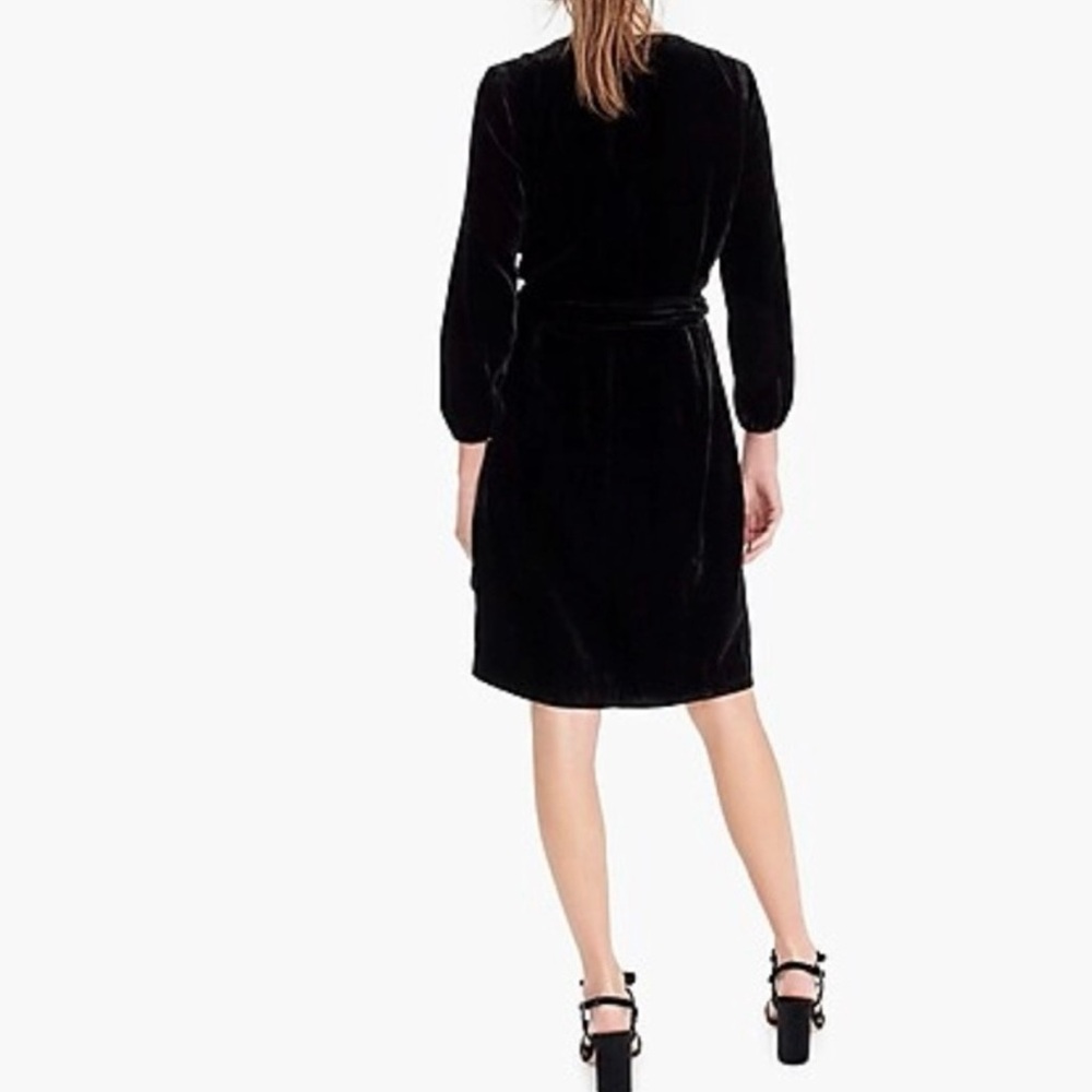 J. Crew Black Velvet Wrap Knee Length Long Sleeve Dress Style K0145 Women’s 6 - Picture 3 of 6
